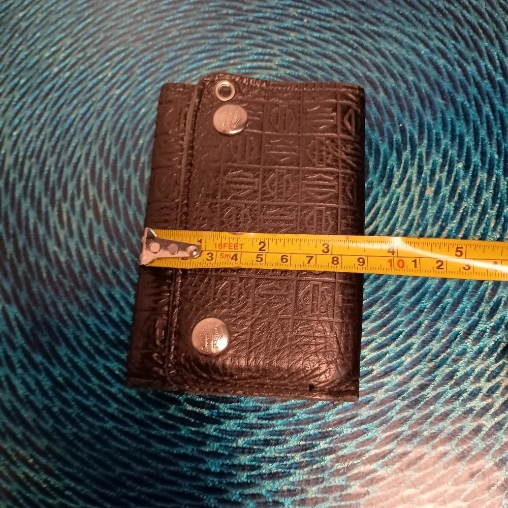 Harley Davidson Black Embossed Trifold Leather Wallet